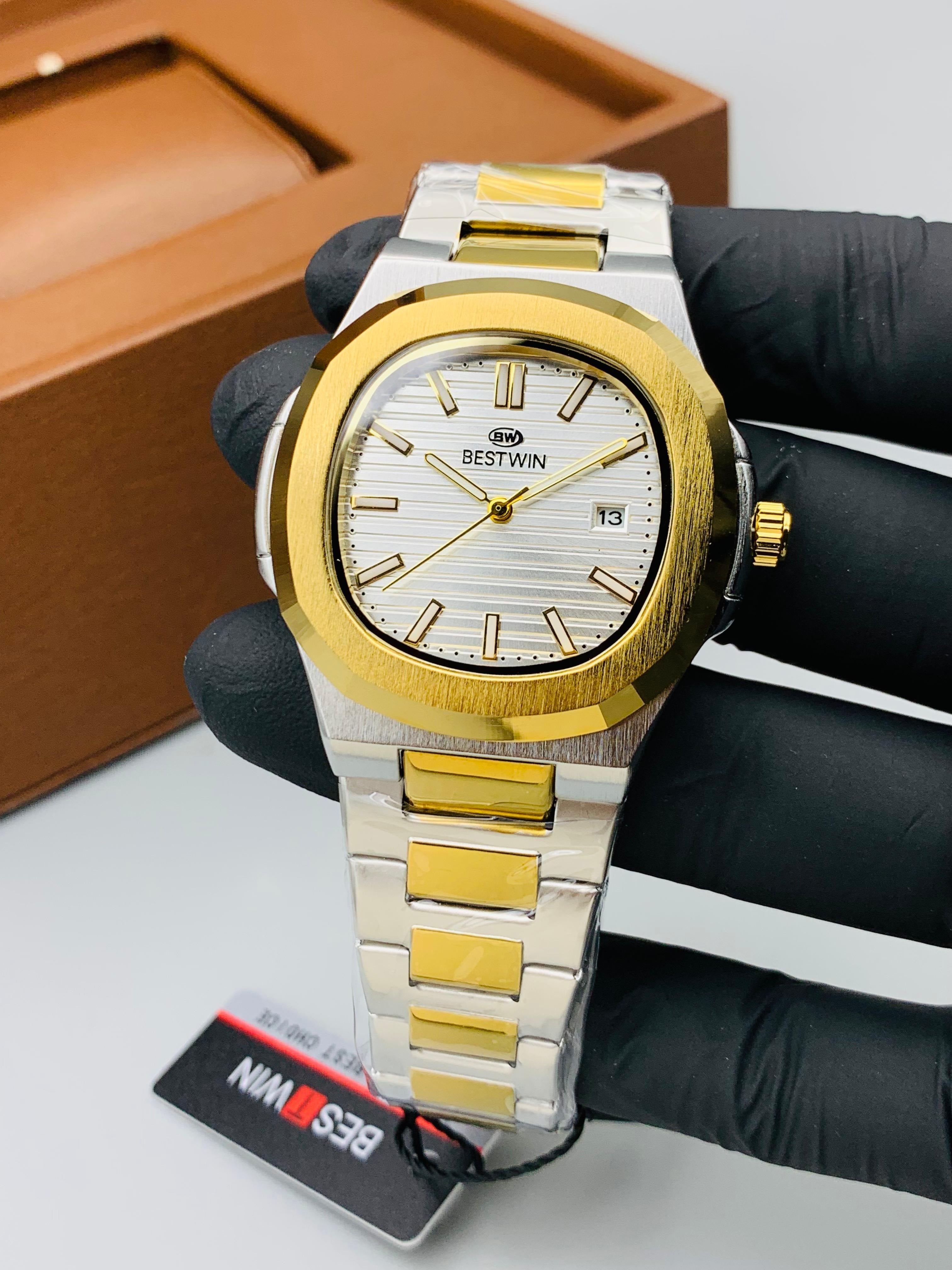 BestWin Original Gent's Watches - Patek Model with Date Function, Stainless Steel Chains