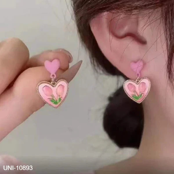 Flower Detail Heart Drop Earrings